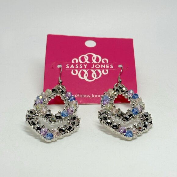 Sassy Jones Malia Glass Dangle Unicorn Rhinestone Silver Tone Hook Drop Earrings - Picture 4 of 6